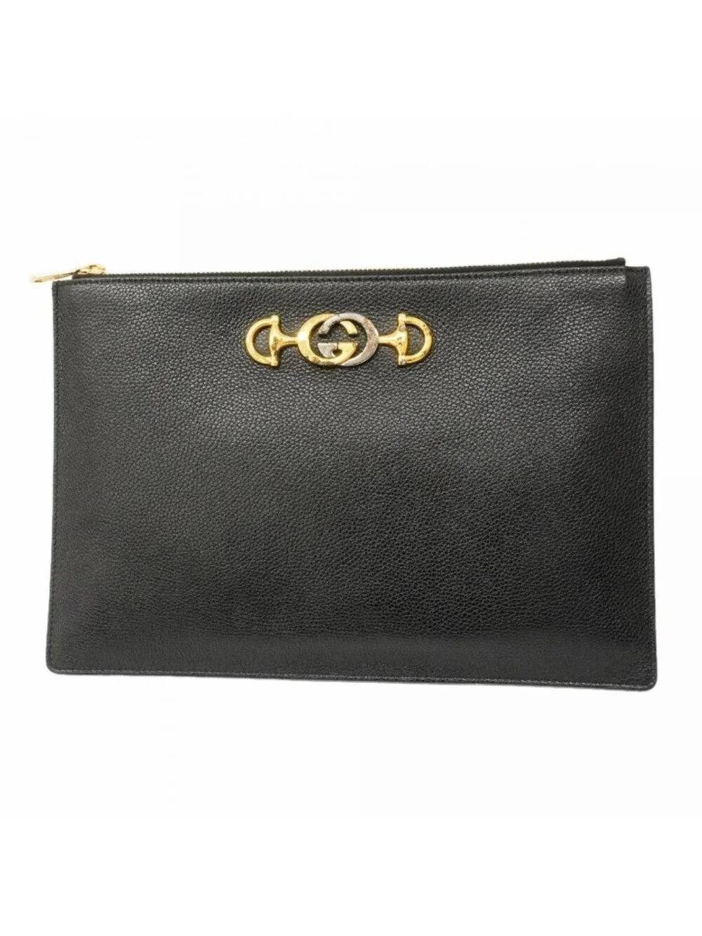 Gucci Clutch Zumi Leather Black Gold Silver